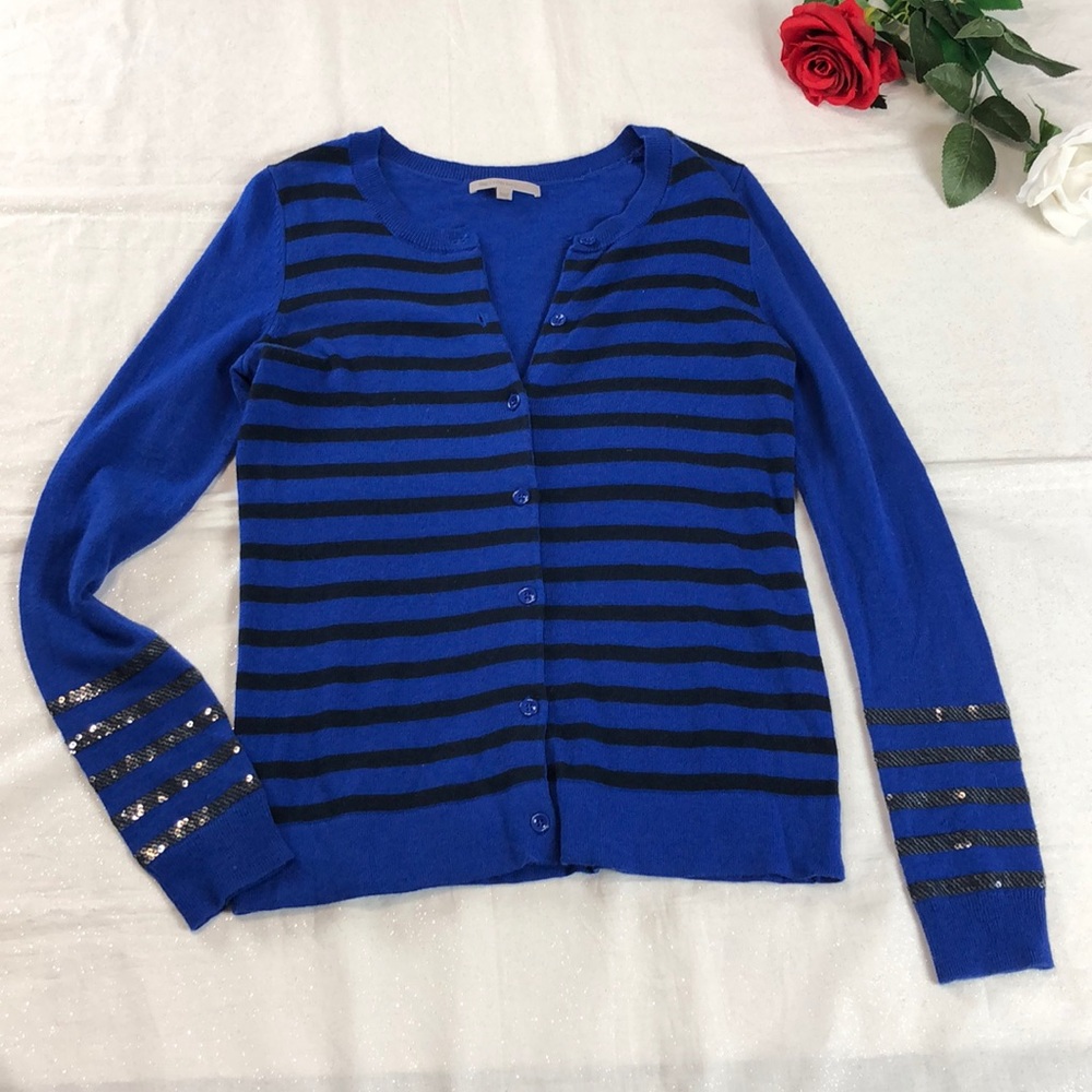 Gap XS Striped Cardigan with Sequin Sleeve Stripes